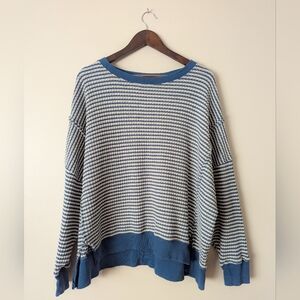 American Eagle Blue Striped Slouchy Sweater